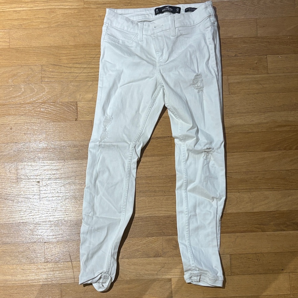 Hollister White Skinny Jeans with Light Distressing